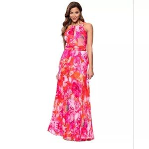 NEW XScape Floral Pleated Sleeveless Halter Dress Women’s Size 10